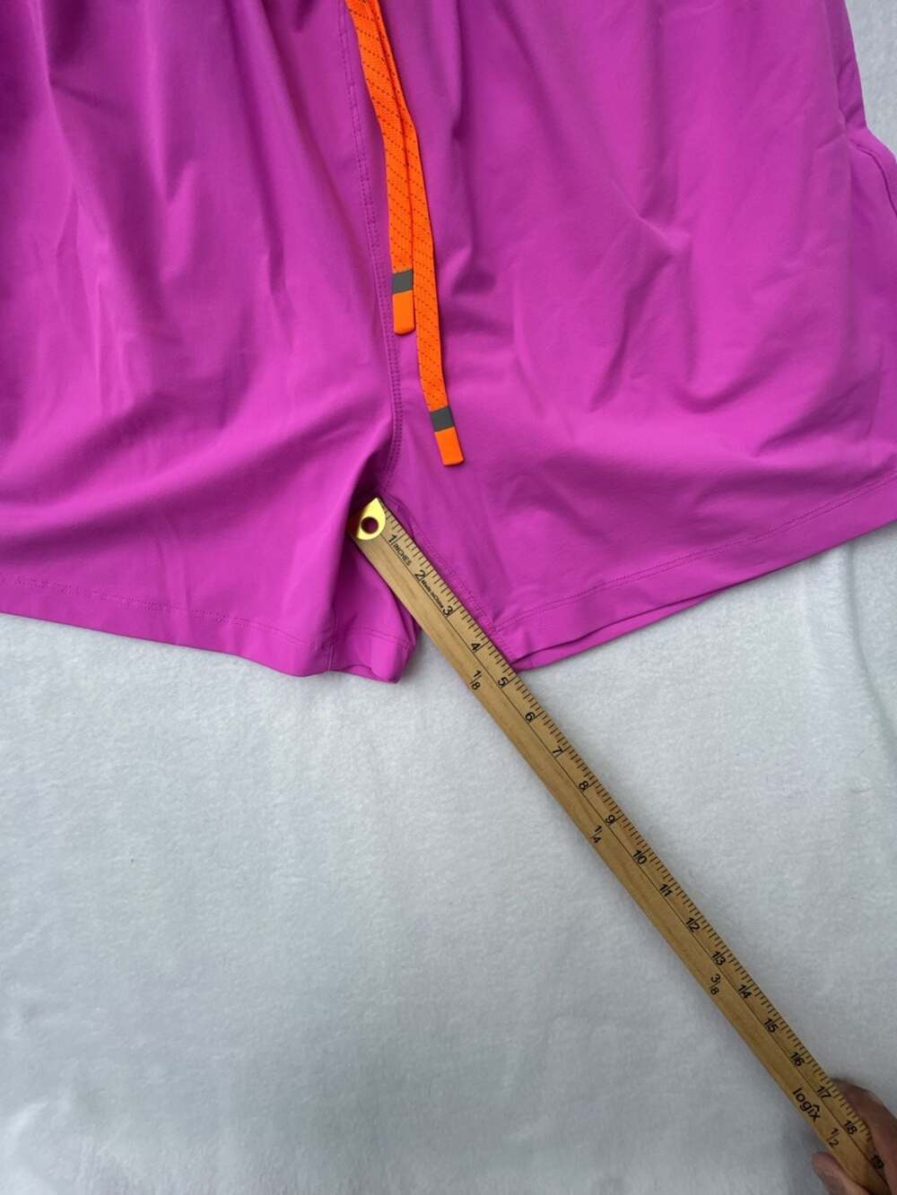 Fabletics Lined Athletic Running Shorts in Purple with Neon Orange Drawstring - Picture 5 of 6